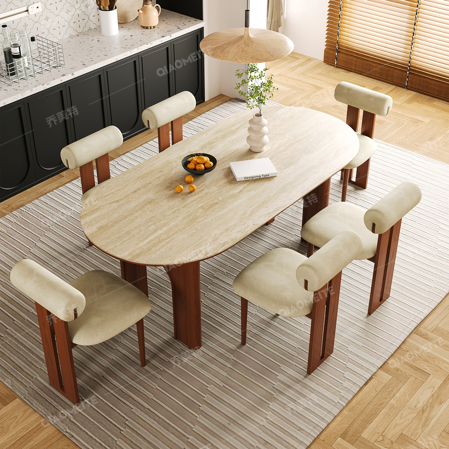 乔美特凯旋门实木岩板餐桌椅组合