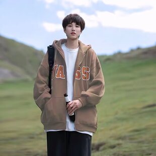 衣服 潮牌ins宽松休闲情侣连帽开衫 美式 潮牌复古卫衣外套男秋款