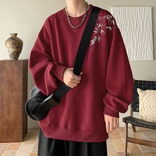 印花秋冬卫衣男2024年春秋季韩版新款圆领宽松上衣chic港风潮流潮