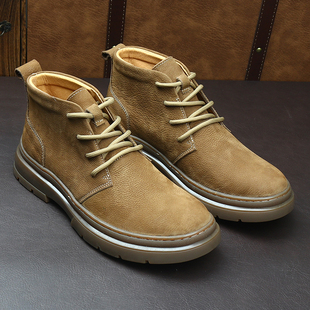 男款复古风马丁靴加绒圆头休闲工装风系带英伦风百搭潮流工装靴男