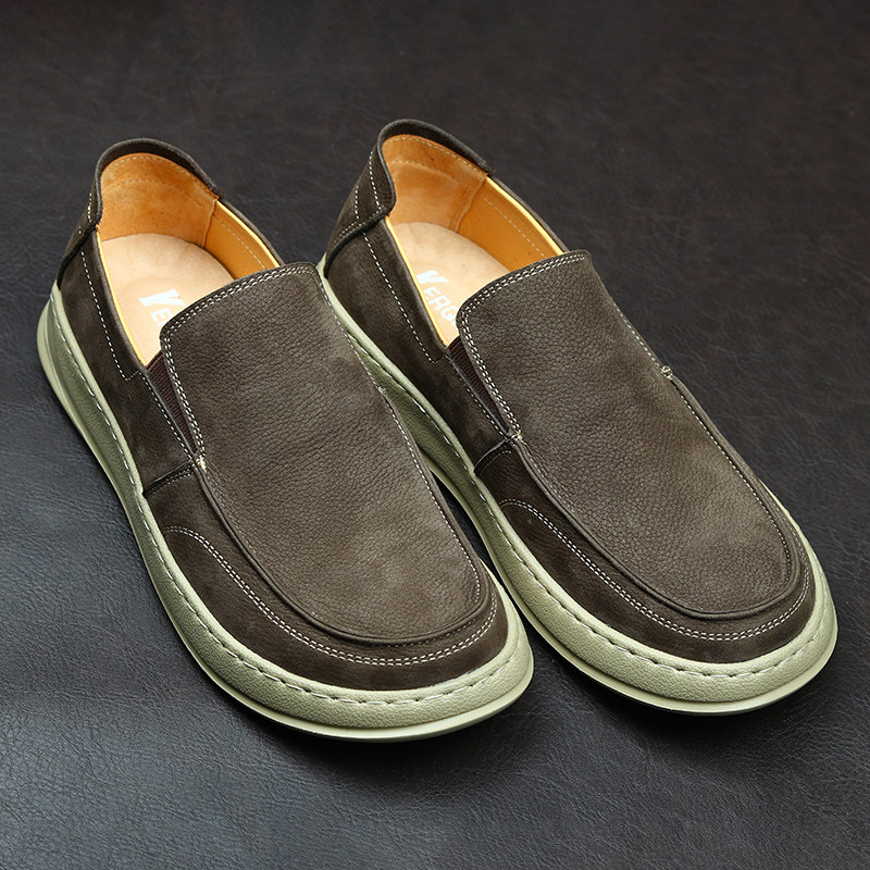夏季真皮一脚蹬透气休闲真皮男款休闲鞋复古百搭宽脚软底软面皮鞋