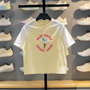 李宁童装短袖T恤女大童2026夏季青少年圆领透气舒爽文化衫YHSW036