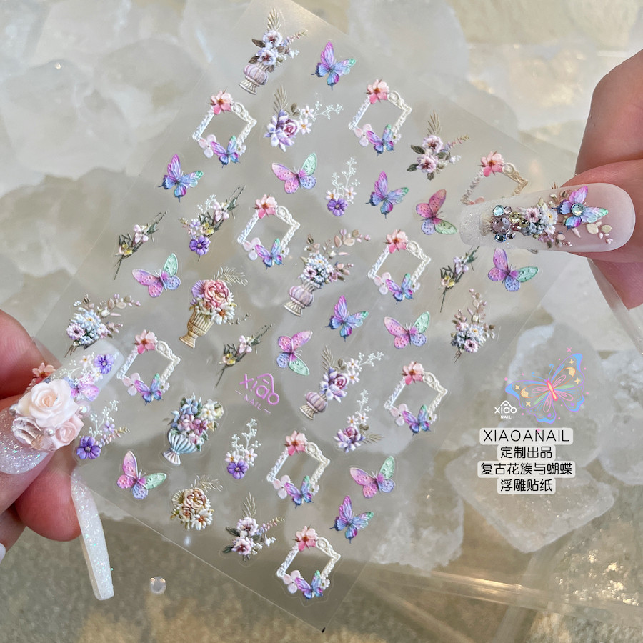 XIAOAANAIL 定制出品夏季花簇浮雕美甲贴纸治愈复古宫廷DIY甲贴,彩妆/香水/美妆工具,指甲装饰,淘宝优惠券,粉丝福利购,淘宝优惠卷