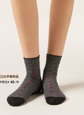 CALZEDONIA卡泽意袜26春新女士情人节系列爱心撞色条纹短袜DC0625