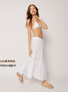 CALZEDONIA卡泽意袜26夏季海边柔软刺绣镂空荷叶边半身裙0BDG210