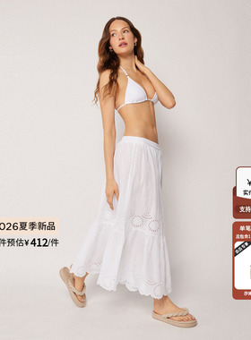 CALZEDONIA卡泽意袜26夏季海边柔软刺绣镂空荷叶边半身裙0BDG210