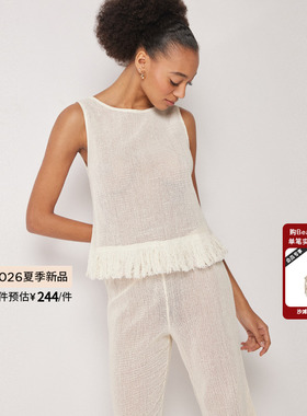 CALZEDONIA卡泽意袜26夏季女度假风无袖圆领流苏休闲上衣0BDA204