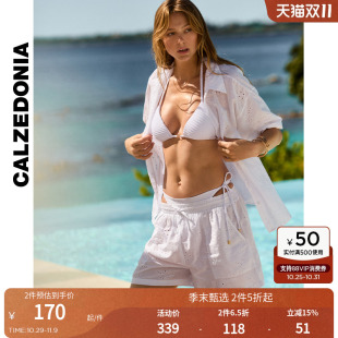 女士时尚 短裤 轻薄刺绣镂空短袖 空调衫 衬衫 CALZEDONIA卡泽意袜夏季