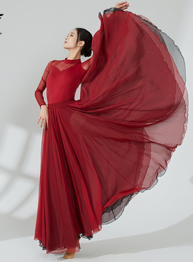 梵之舞红色古典舞裙子中国舞蹈表演出服装飘逸大摆纱裙双层720度