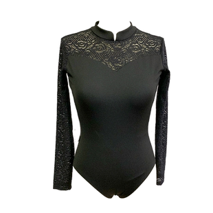 梵之舞芭蕾舞蹈长袖蕾丝艺考形体服女体操练功服黑白色连体服春夏