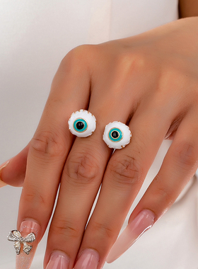 白色滴釉恶魔之眼戒指指环女  时尚个性夸张个性简约百搭轻奢气质