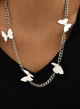 欧美风时尚个性银链白蝴蝶项链女
