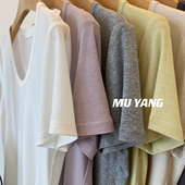 u领莱赛尔羊毛短袖 巨爱 舒舒服服 打底T恤女纯色百搭tee正肩上衣