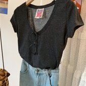 时髦流行V领雪花棉正肩短袖 韩版 T恤女显瘦透气上衣潮 新款 2026夏季