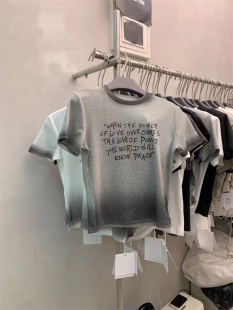 印花字母T恤正肩内搭打底衫 短款 上衣外穿体恤 2024夏款 十三行女装