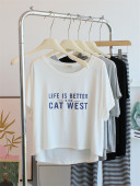 运动罩衫 莫代尔t恤女夏宽松短袖 舞蹈服瑜伽上衣 字母短款 透气薄款