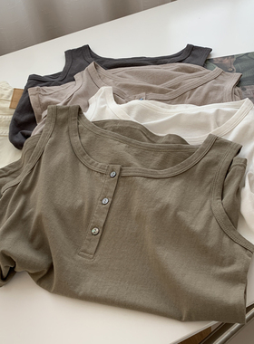 日系复古文艺新款纽扣吊带背心女夏季外穿休闲内搭打底衫上衣显瘦