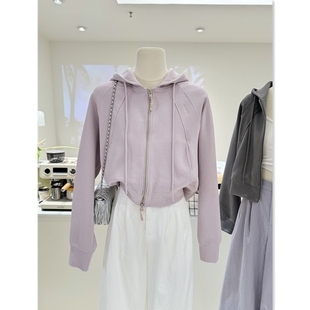 外套 纯色韩系小众宽松显瘦拉链连帽卫衣女帽衫 秋装 百搭高级短款