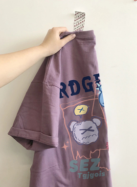 蓝紫色宽松短袖t恤女装2026夏季新款美式复古多巴胺女孩穿搭上衣