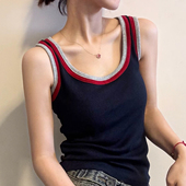 撞色拼接U领无袖 潮 洋气打底衫 背心女欧洲站2026早秋新款 欧货女装