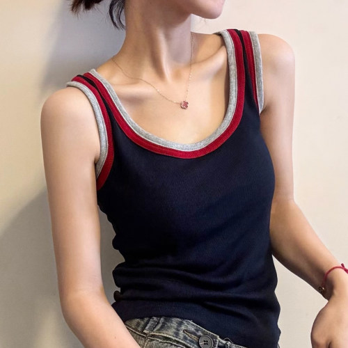 撞色拼接U领无袖背心女欧洲站2026早秋新款欧货女装洋气打底衫潮