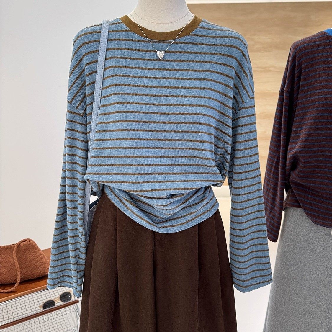 秋季新款韩系百搭复古条纹拼色慵懒小众宽松显瘦长袖T恤女内搭,女装/女士精品,T恤,淘宝优惠券,粉丝福利购,淘宝优惠卷
