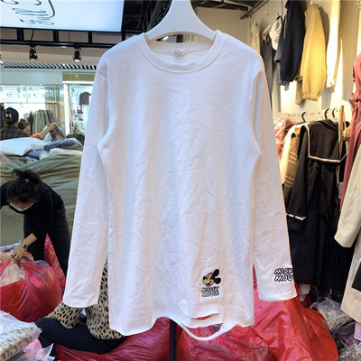 加绒加厚白色长袖t恤女秋冬2025新款韩版ins潮刺绣割破宽松打底衫