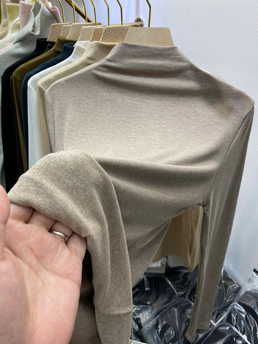 半高领磨毛加绒长袖T恤