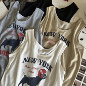 麻感棉狗狗印花背心女2026夏季 运动上衣 圆领无袖 新款 减龄显瘦薄款