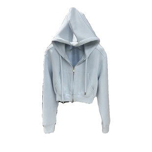 秋装新款连帽领纯色简约短款拉链开衫卫衣女春秋薄款小外套上衣服