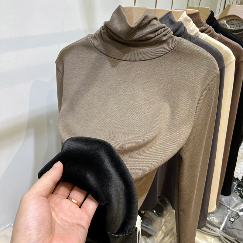 堆堆领高领加绒加厚一体绒T恤