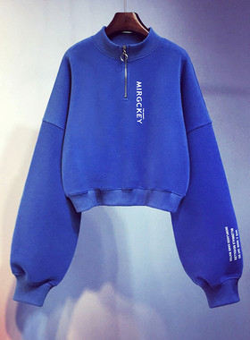 超火cec卫衣女春秋薄款2021新款韩版ins潮短款宽松百搭无帽上衣服