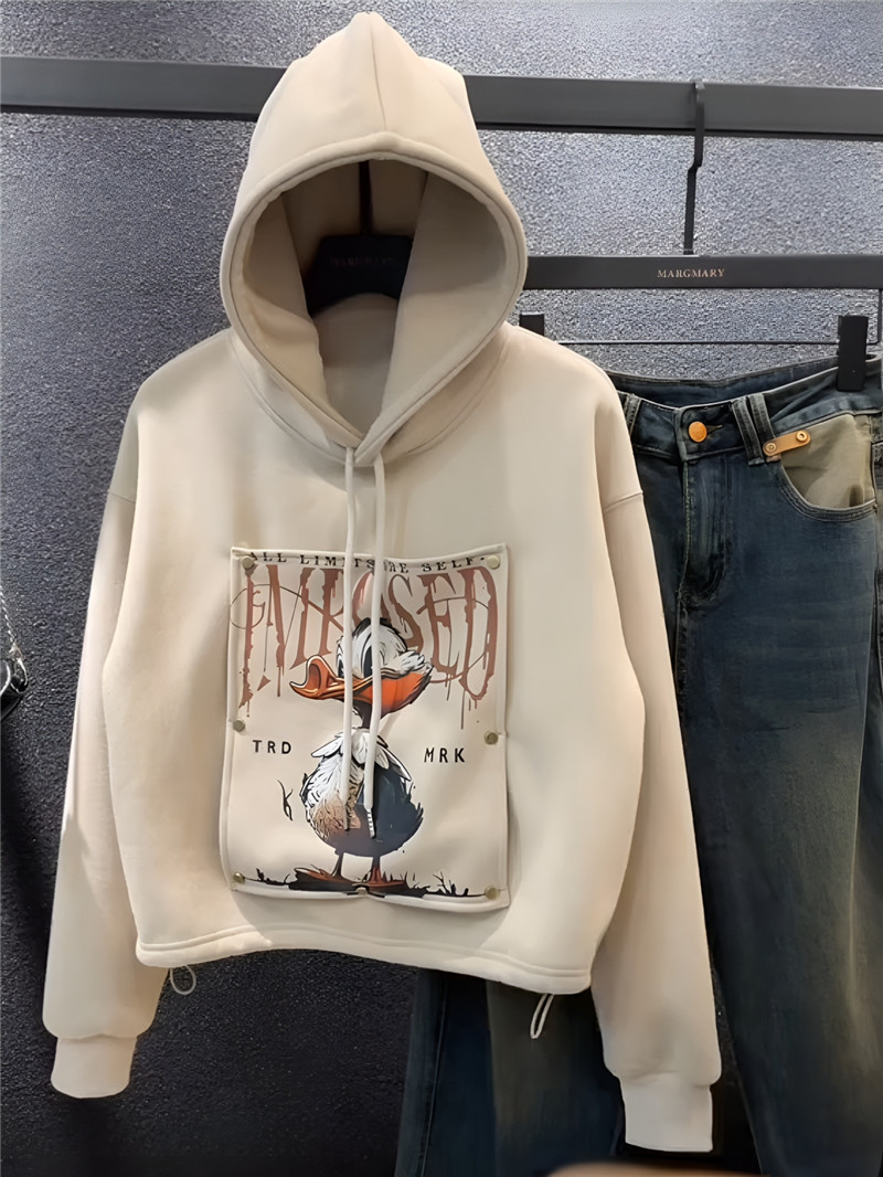 加绒加厚抽绳收腰上衣