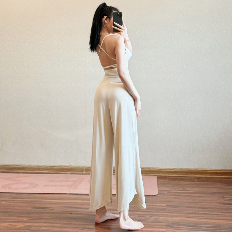音乐内观流白色瑜伽裤女套装舞蹈练功服宽松直筒运动浮云健身裤秋