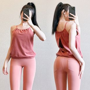 简约运动吊带背心女带胸垫瑜伽健身宽松透气吸汗外穿无袖上衣新款