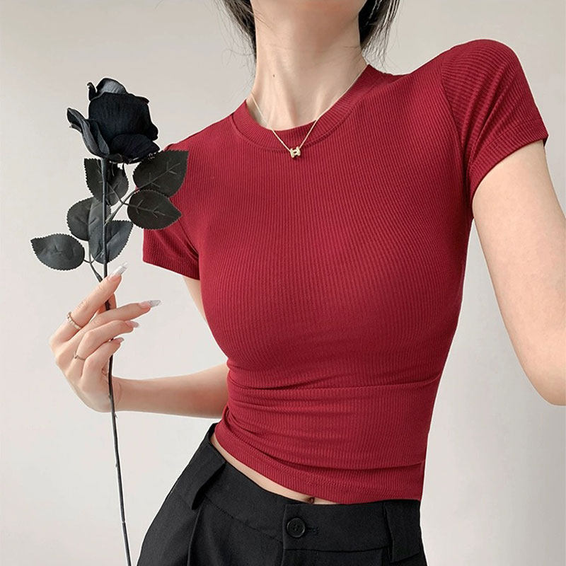 欧美辣妹瑜伽短袖女圆领修身速干透气运动T恤裸感跑步健身上衣,运动服/休闲服装,健身衣,淘宝优惠券,粉丝福利购,淘宝优惠卷