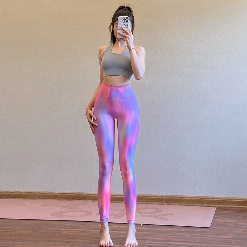 欧美扎染瑜伽裤女蜜桃臀高腰收腹