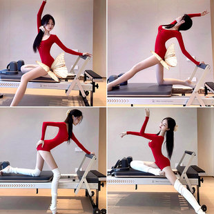 红色普拉提连体衣跑步健身圣诞节穿搭绝美运动长袖高级感瑜伽服冬
