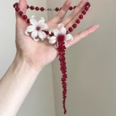 千金感 鸽血红串珠鸢尾花长项链女巨显白超绝氛围感choker锁骨链