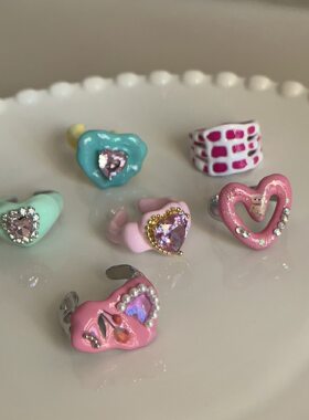 小众金属珐琅滴油戒指甜美少女