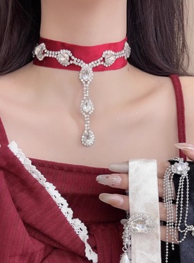 红色圣诞节颈链复古宫廷风项链