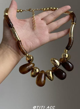 欧美复古秋冬美拉德风亚克力串珠项链女民族风写真出片锁骨链颈链