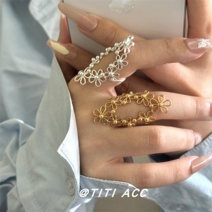 韩系设计感镂空花朵贝壳环绕戒指女高质感轻奢时尚指环氛围感手饰