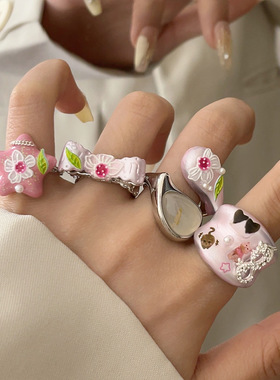 彩色手工珐琅滴油蝴蝶结戒指女