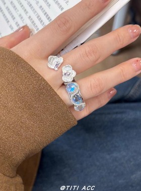 冷淡风银色蝴蝶兰开口戒指女独特精致食指戒轻奢小众高级感指环潮