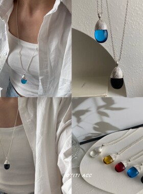 韩国博主同款彩色水晶松果吊坠项链女小众设计高级感长款毛衣链潮