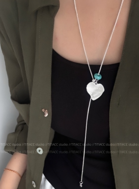 ins风银色爱心白水晶项链女韩系高级感毛衣链钛钢不掉色长款配饰