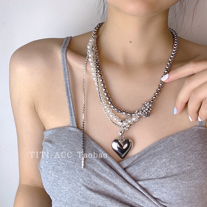 ins冷淡风大爱心双层女缠绕项链
