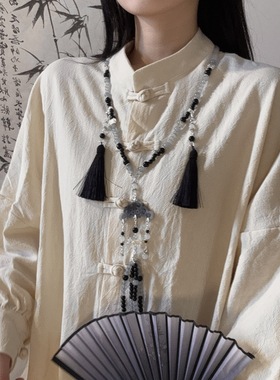 水墨风璎珞背云长流苏项链新中式