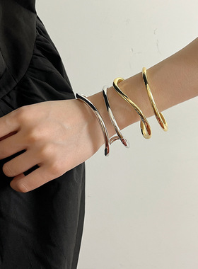 欧美ins风折叠环形百搭手镯金